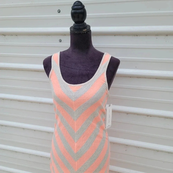NWT Almost Famous Neon Orange Gray Stiped Chevron Tank Maxi Dress Linen sz M - Picture 2 of 12